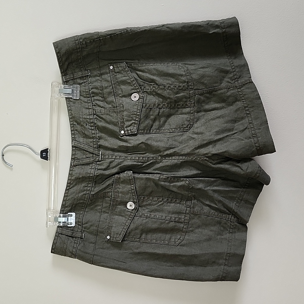 INC linen olive green shorts silver rhinestone detail women's size 12 - Picture 6 of 7